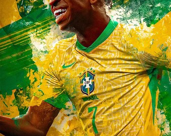 Vinícius Júnior Brazil Soccer Poster – Brazilian Football Star Wall Art, Copa América 2024 Print, Futbol Decor for Fans