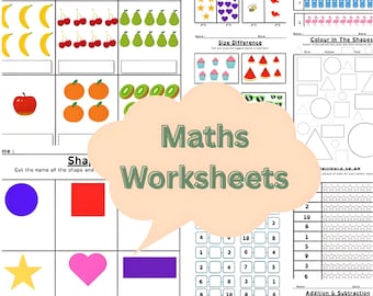 Kindergarten Math Worksheets | 10 Printable Early Learning Activities | Numbers, Shapes & Counting Practice | Homeschool Printable Pack