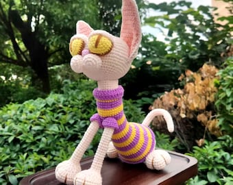 Poseable Art Doll, Unique Cat Lover Gift, Handmade Crochet Sphynx Plushie , for Cat Lovers