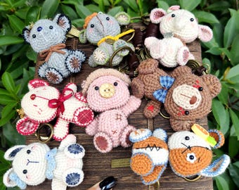 Handmade Wool Amigurumi Gift, Crochet Animal Keychain Charms, Tiny Stuffed Animal Gifts