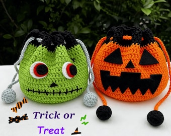 Crocheted Pumpkin Candy Bag, Halloween Treat Tote, Personalized Gift