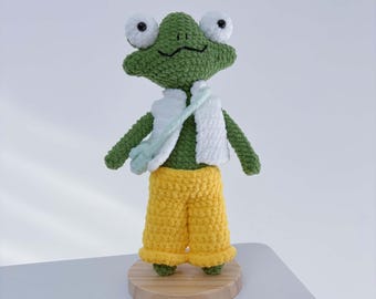 Handgemachter Yoga Frosch Amigurumi gehäkelt, beweglich, abnehmbare Kleidung