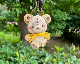 Crochet Bear Keychain Charms,Handmade Amigurumi Cotton Animal Gift, Tiny Stuffed Animal