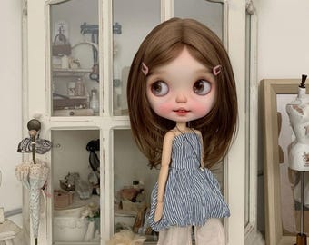 Handmade Tulle Puff Dress for Blythe Doll OB24/22 – Blue/Red Striped