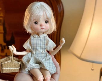 Blythe Plaid Bubble Romper Set, OB22/24/Azone, Handmade Short Sleeve Shirt and Dungarees