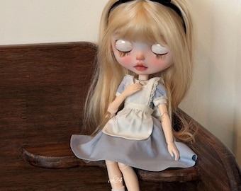 Alice in Wonderland Blythe Doll Outfit for OB24/22- Blue Dress, Headband & Socks