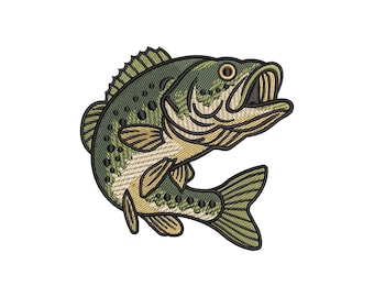Bass embroidery design, Fish machine embroidery designs, Fishing embroidery files, Lake life embroidery art, wildlife embroidery pattern