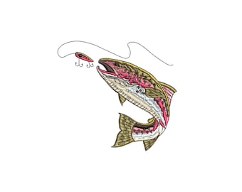 Rainbow Trout embroidery design, fish machine embroidery file, fishing embroidery pattern, wildlife art stitch, fisherman gift idea