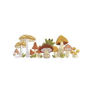 Enchanted Forest Mushrooms Embroidery Design, autumn mushrooms border, Fall embroidery designs, machine embroidery designs, embroidery files