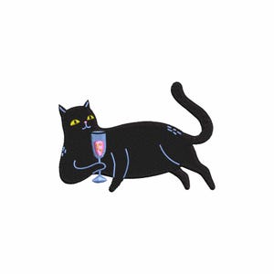 Black Cat with glass of wine embroidery design, machine embroidery designs, embroidery pattern, embroidery files, funny embroidery