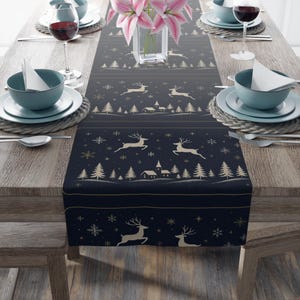 Nordic Reindeer Pattern Table Runner | Holiday Winter Dining