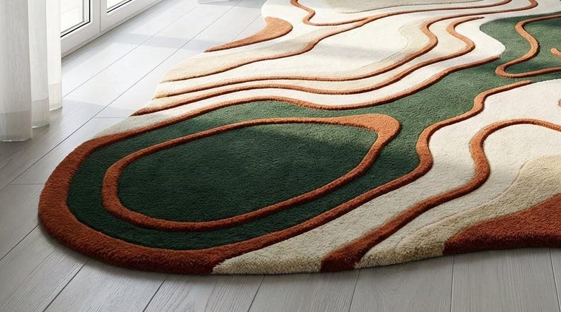 Organic Wavy Abstract Rug | Hand Tufted Wool Carpet | Earthy Green ...