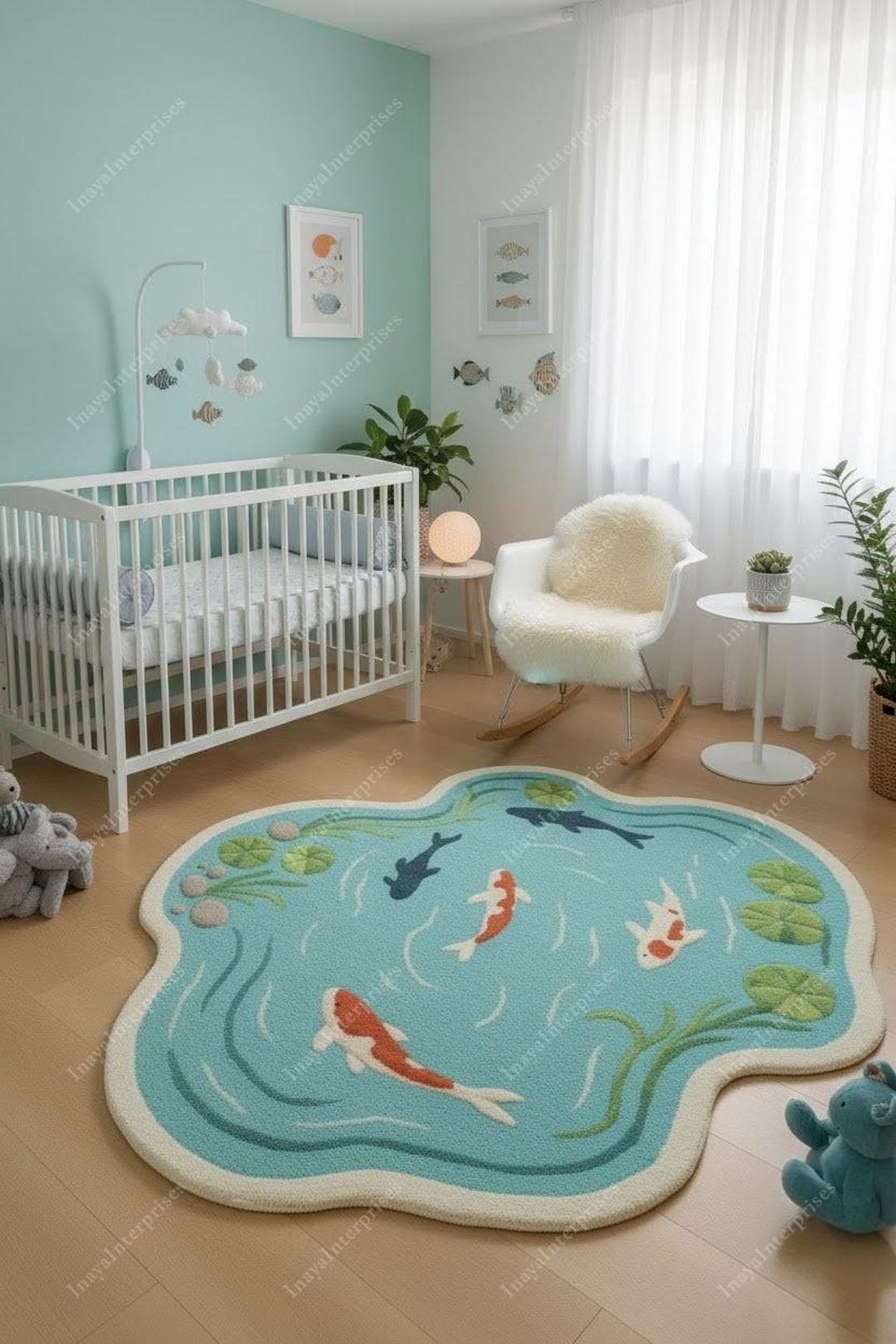 Aquatic Rug Hand-tufted Wool Kids Fish Rug | Koi Pond | Lily Pad - Aquatic Nursery ...