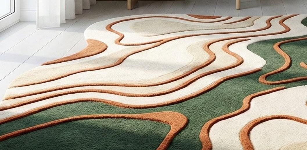 Organic Wavy Abstract Rug | Hand Tufted Wool Carpet | Earthy Green ...