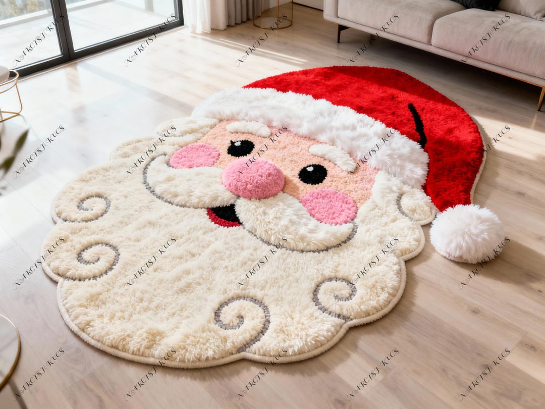 Hand Tufted Wool Santa Rug | 3D Christmas Holiday Decor - Etsy