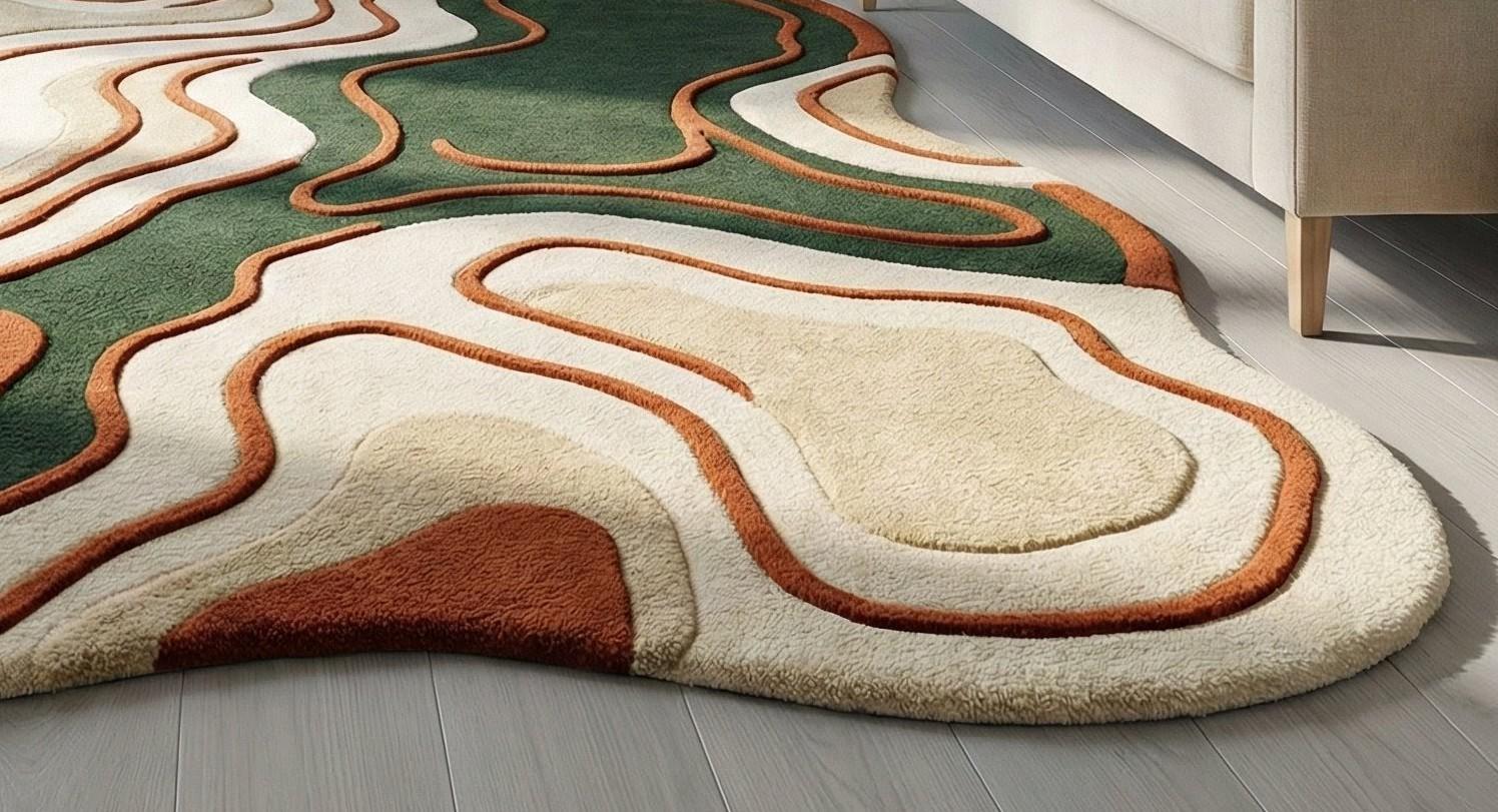 Organic Wavy Abstract Rug | Hand Tufted Wool Carpet | Earthy Green ...