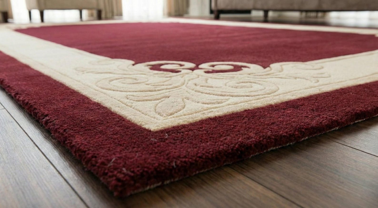 Hand Tufted Luxurious Burgundy Border Area Rug | Elegant Classic Scroll ...