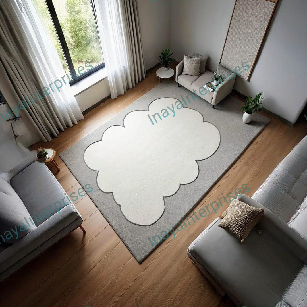 Cloud Pattern Rug Cloud Shape Wool Rug, Hand Tufted Grey & White Carpet - Etsy
