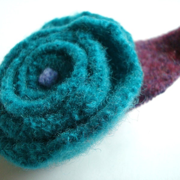 Rose Pin Felted Wool Brooch TEAL PURPLE Upcycled Eco-Friendly Romantic