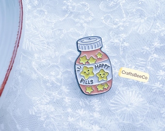 Happy Pills Pin - Mental Health Enamel Badge  -Fun Pins Cute Enamel Pin Brooch - Gift Idea