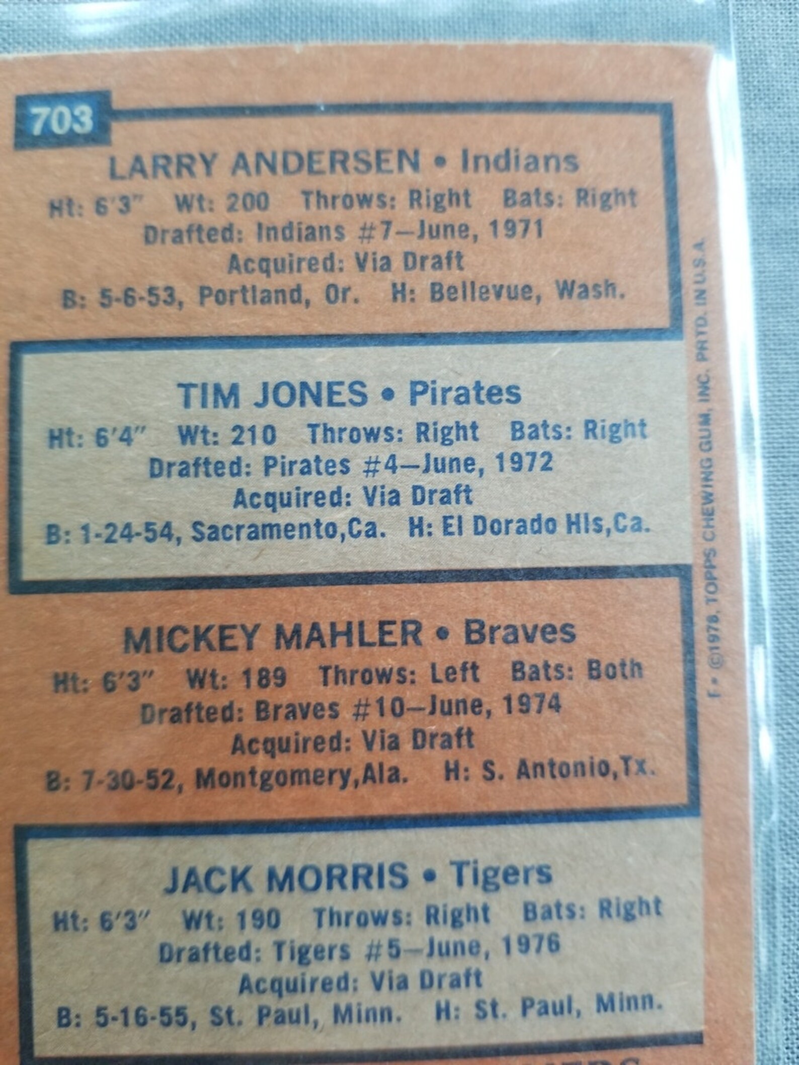 JACK MORRIS Rookie Card Circa 1978 703 Rookie Pitchers Larry Etsy