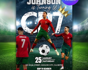 Ronaldo Birthday Invitation, CR7 invitation, Editable Ronaldo Invitation, Soccer Invitation, Canva Template, Instant Download, ANY AGE