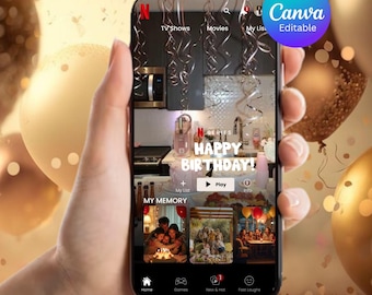 Netflix Birthday Movie Template, Canva Editable Birthday Video Gift, Birthday Personalized Template, Movie Trailer, Birthday DIY Video Gift