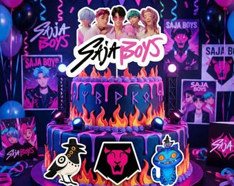Editable Kpop Demom Hunters Saja Boys Cake Topper, Saja Boys Birthday Cake Topper, Kpop Huntrix Birthday Topper Decor: Canva Digital