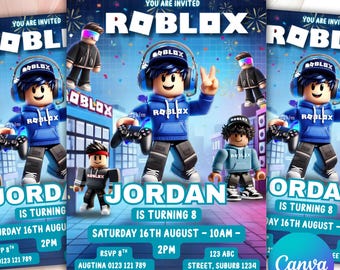 Editable Rob-lox Birthday Invitation – Canva Template – Kids Party Invite – Digital Download – Gaming Theme – Instant Editable Invite