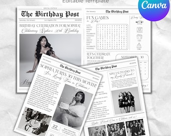 Editable Birthday Newspaper Template, Canva Birthday Newspaper Invitation, Personalized Birthday Program, Funny Birthday Photo Prop Keepsake