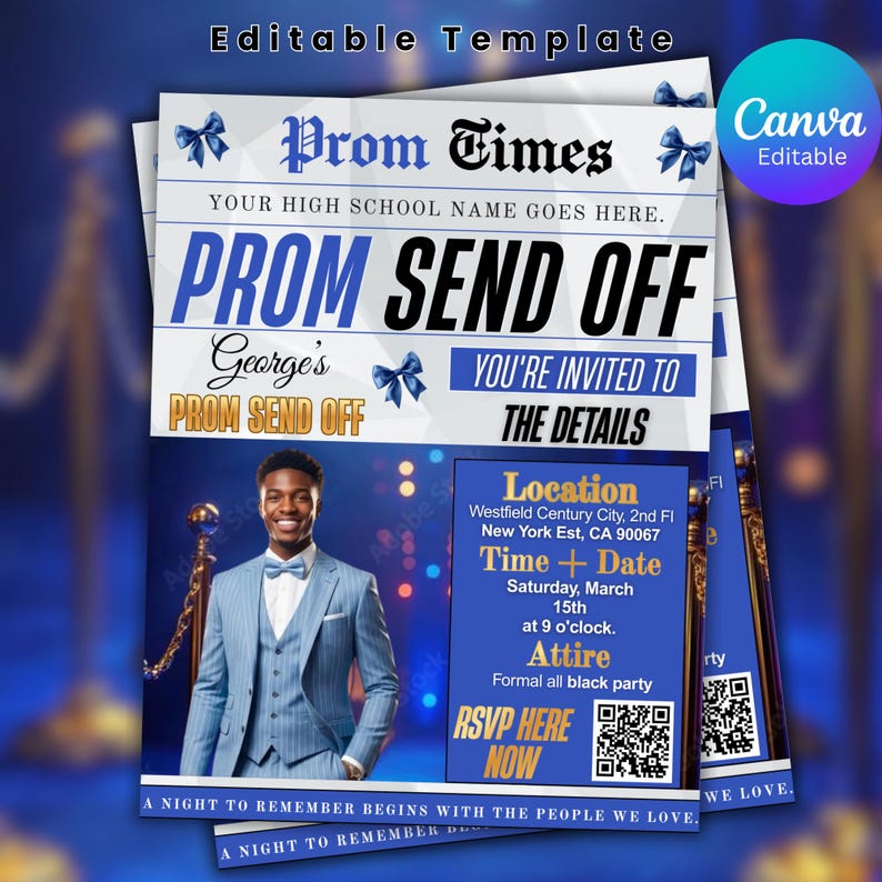 Prom Stack Luxury Blue Boy Pre-prom Prom Flyer, Newspaper Invitation, Send-off ...