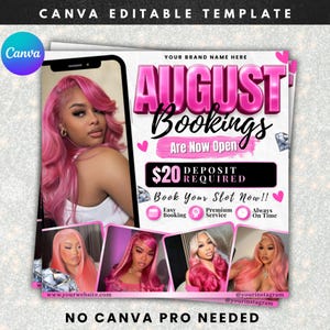 August Booking Flyer, August Books Open Flyer, Hair Stylist Booking Flyer, August Appointments Open, Beauty Business Canva Template