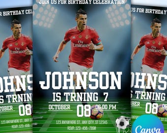 Invitación de cumpleaños de Cristiano Ronaldo, invitación editable para fiesta de fútbol, temática de fútbol CR7, plantilla de cumpleaños para niño, descarga instantánea imprimible.
