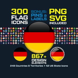 300 Circle Flag Icons – Countries, US States, PNG SVG (Digital Download)
