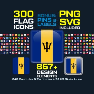 300 Flag Icons – Country, US State, Square PNG SVG (Digital Download)