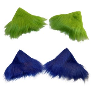Cat Wolf Fox Hair Clip Ears Furry Cosplay Therian Faux Fur Costume Barrettes Blue or Green Kitty