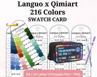 Languo x Qimiart 216 Farben Gelstift-Musterkarte: Druckbares PDF A4 US Letter