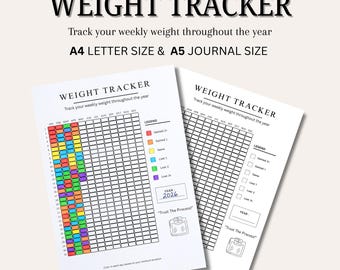 Gewicht-Tracker zum Ausdrucken: Ausmaliges Jahreslogbuch zum Ausmalen, A4 A5 Letter PDF