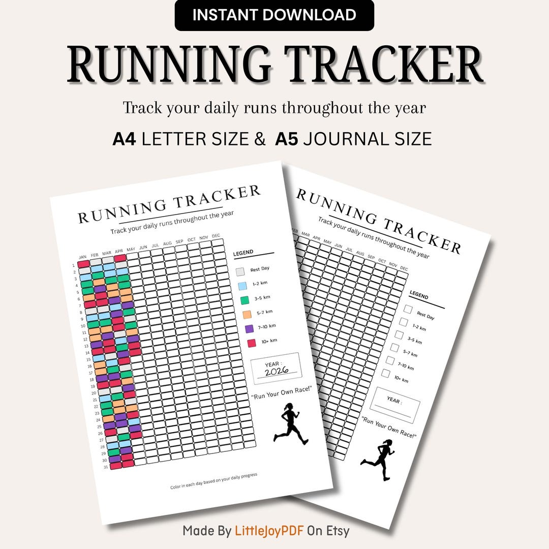 Running Tracker Printable | Yearly Distance Log by Kilometers | A4 A5 ...