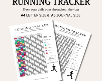 Laufen Tracker Printable | Jährliche Entfernung in Kilometern | A4 A5 PDF