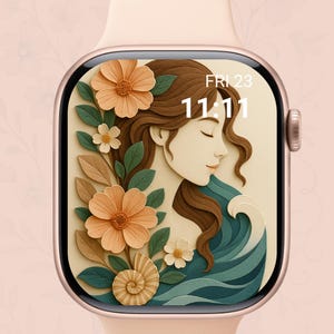 Quadrante estetica floreale, sfondo per Apple Watch in formato PNG e JPEG, quadrante botanico per donna, regalo di arte digitale per lei, stile femminile delicato