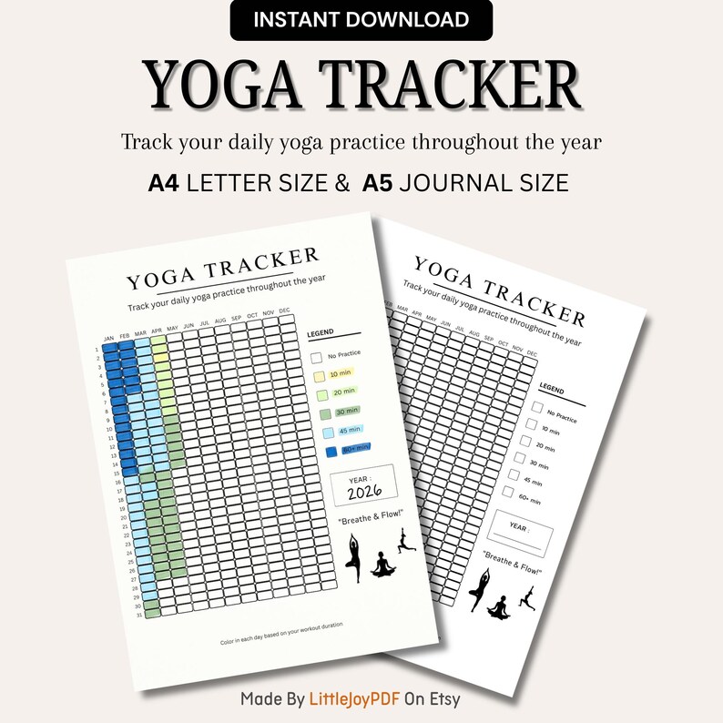 Yoga Practice Tracker Printable | Yearly Duration Log | Color-in A4 A5 PDF - Etsy