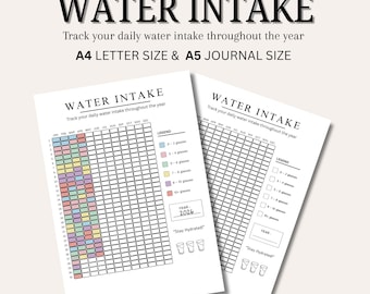 Wasseraufnahme Tracker Printable | Jährliches Hydratationslogbuch | Ausmalen im A4 A5 PDF