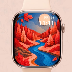 Apple Watch Fall Wallpaper, Cozy Autumn River Design, Minimalist Style, Digital Download
