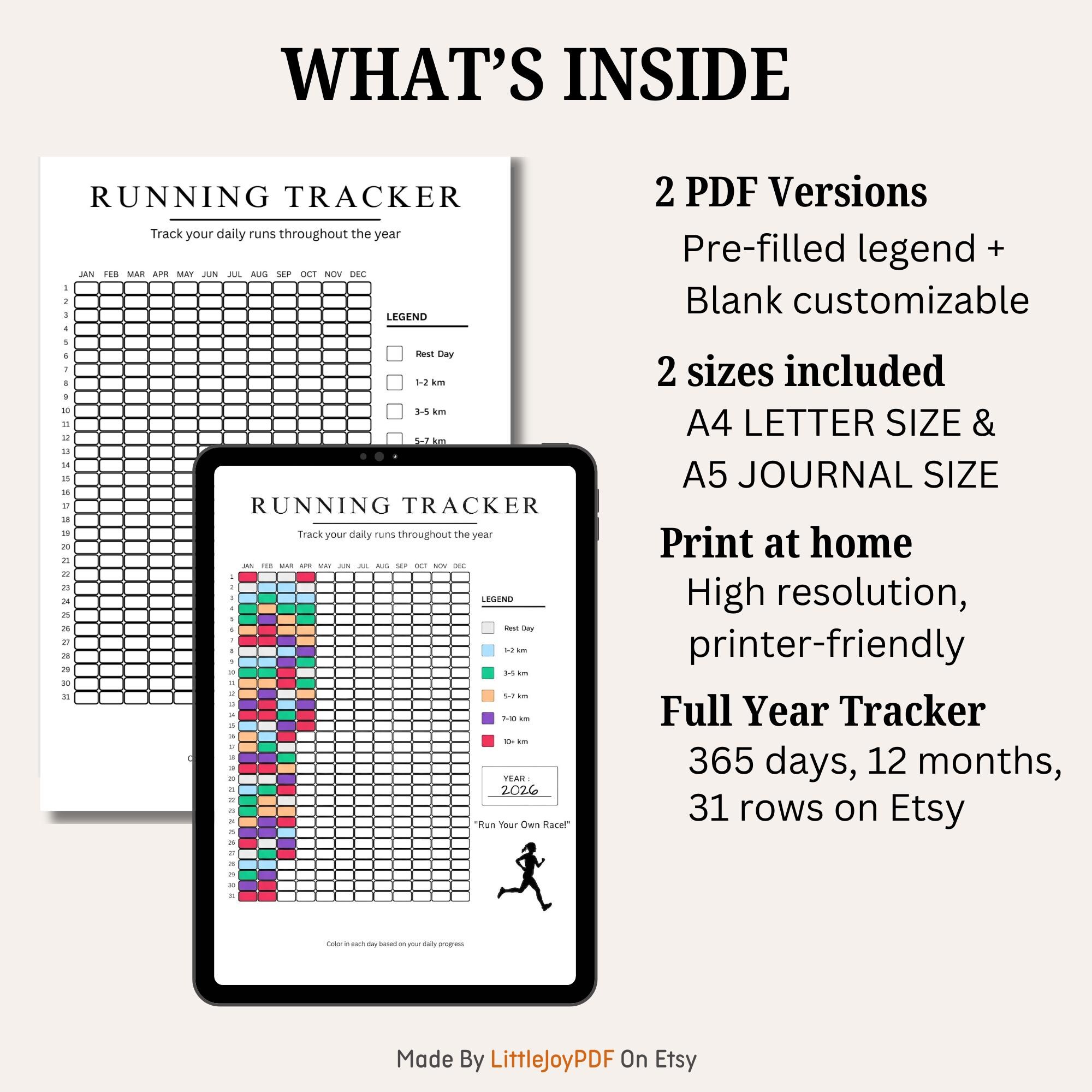 Distance Tracker Fill In Running Tracker Printable | Yearly Distance Log by Kilometers | A4 A5 ...