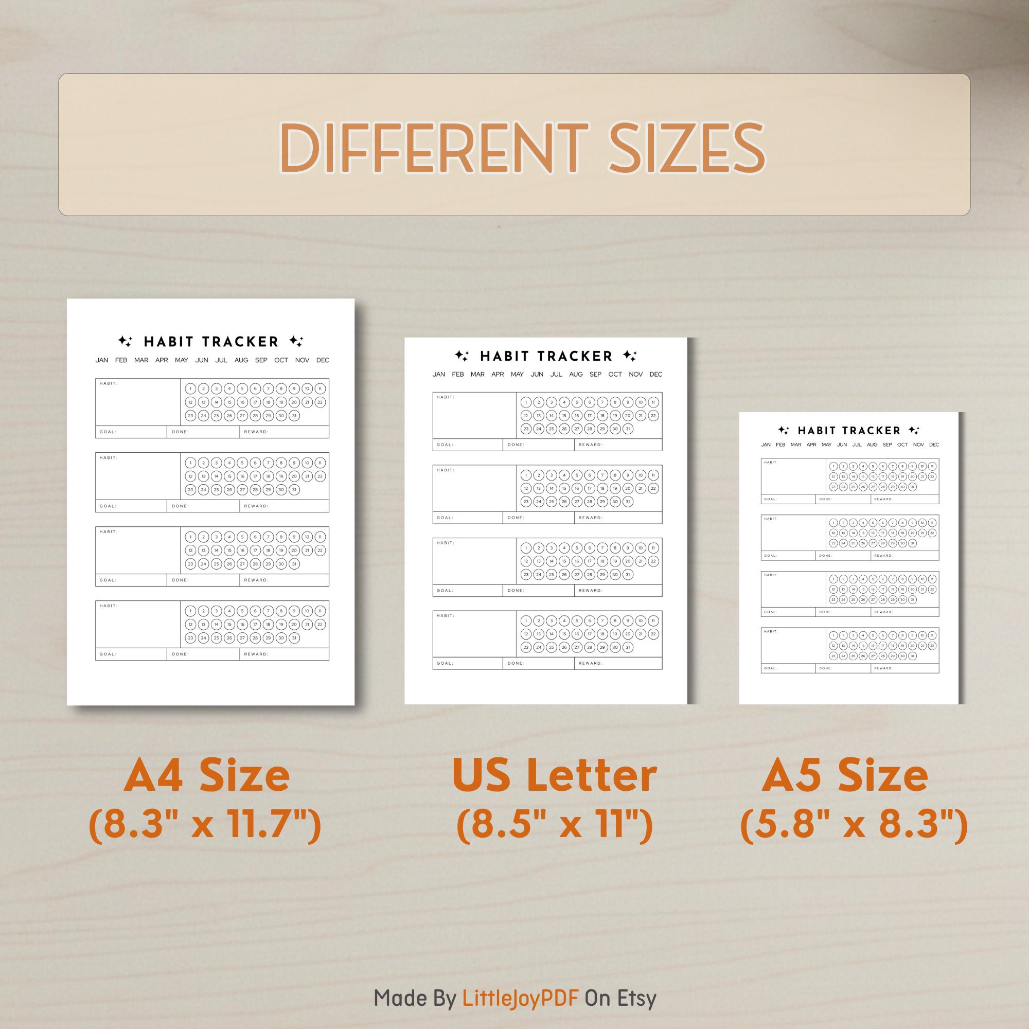 Monthly Habit Tracker Printable: Minimalist Fillable PDF, A4 A5 US ...