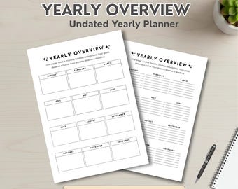 Minimalistische Undatierte Jahresübersicht: Ausfüllbarer PDF Planer, A4 & US Letter