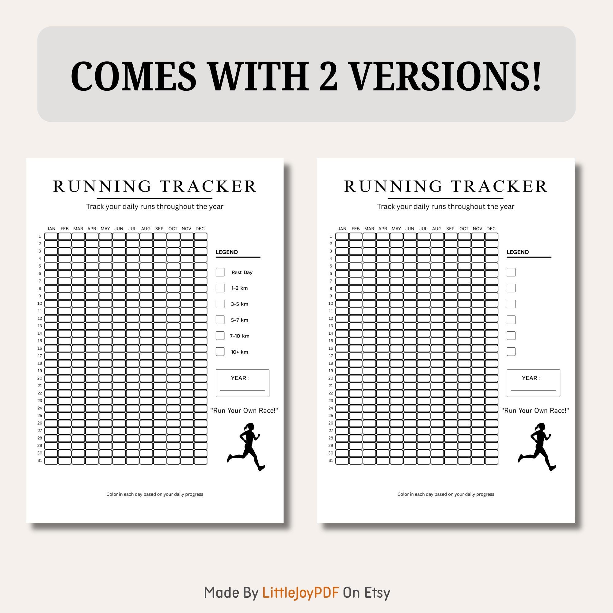 Running Tracker Printable | Yearly Distance Log by Kilometers | A4 A5 ...