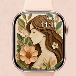 Quadrante estetica floreale, sfondo per Apple Watch in formato PNG e JPEG, quadrante botanico per donna, regalo di arte digitale per lei, stile femminile delicato