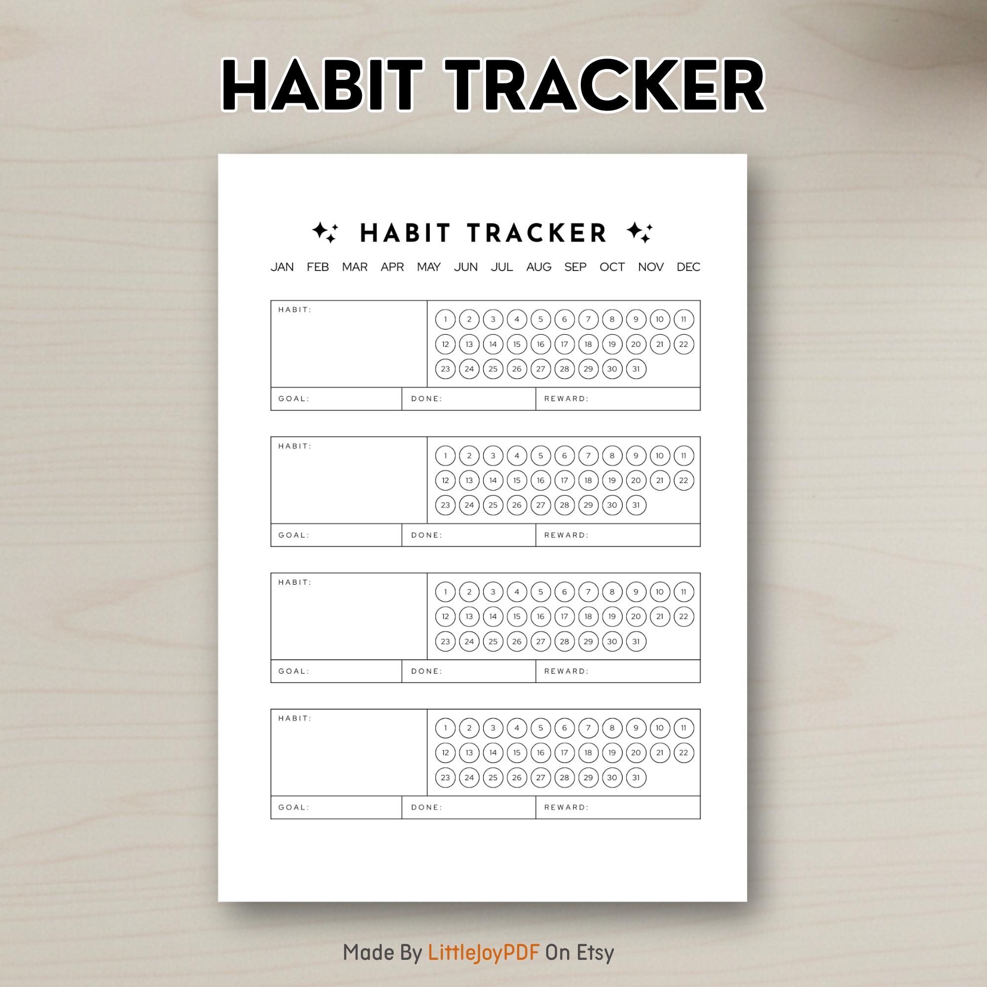 Monthly Habit Tracker Printable: Minimalist Fillable PDF, A4 A5 US ...
